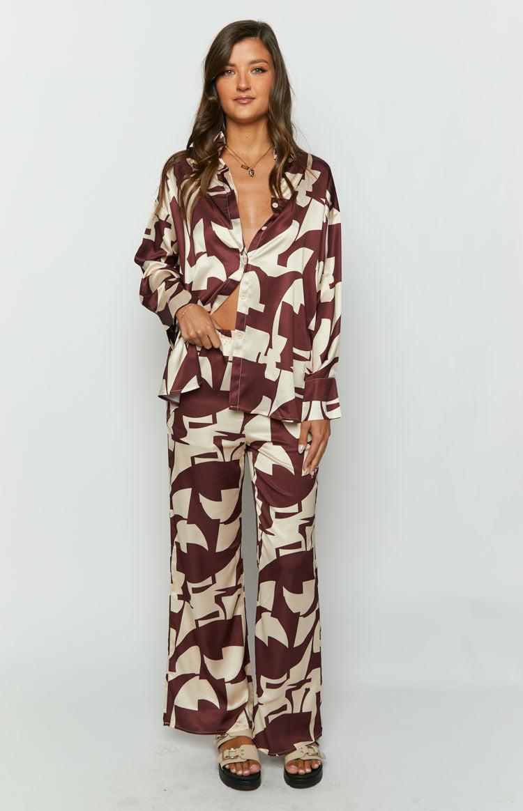 Journee Brown Print Pants Product Image