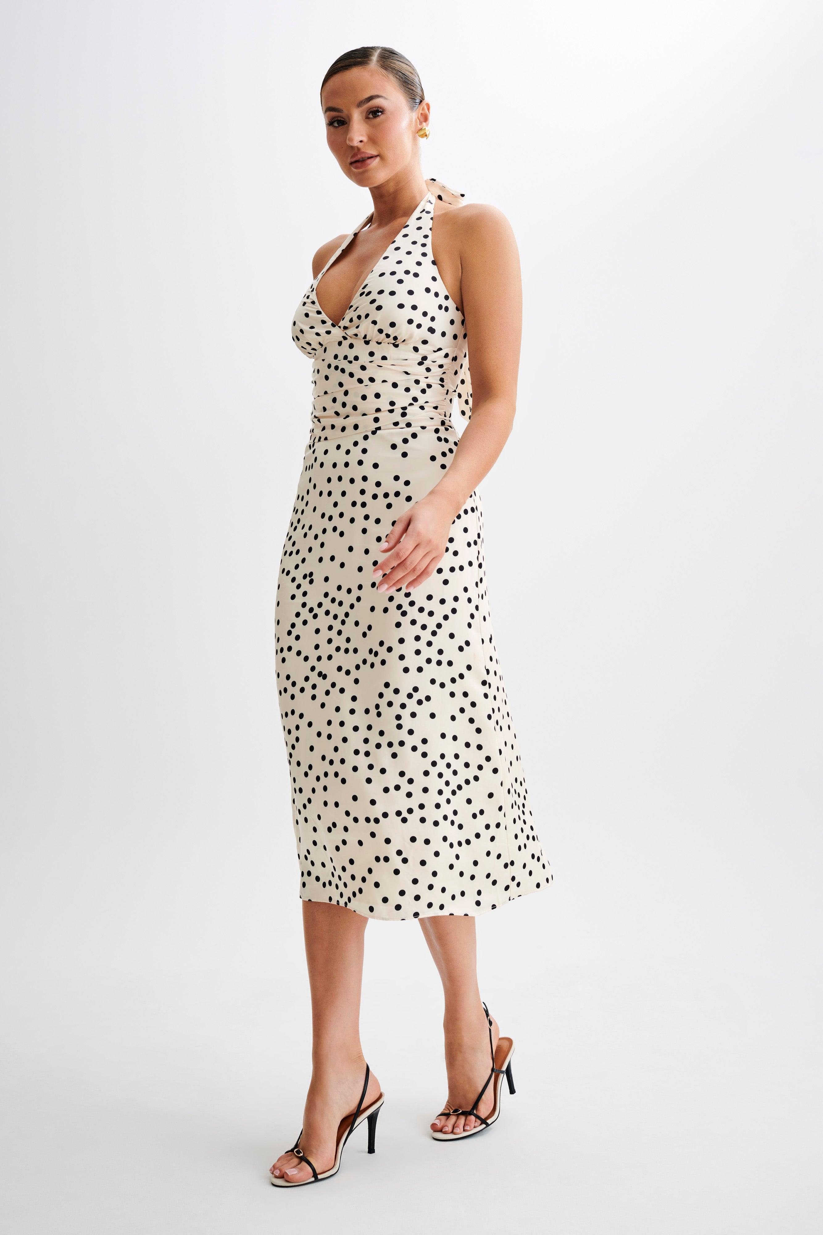 Marguerite Satin Halter Midi Dress - Polkadot Product Image