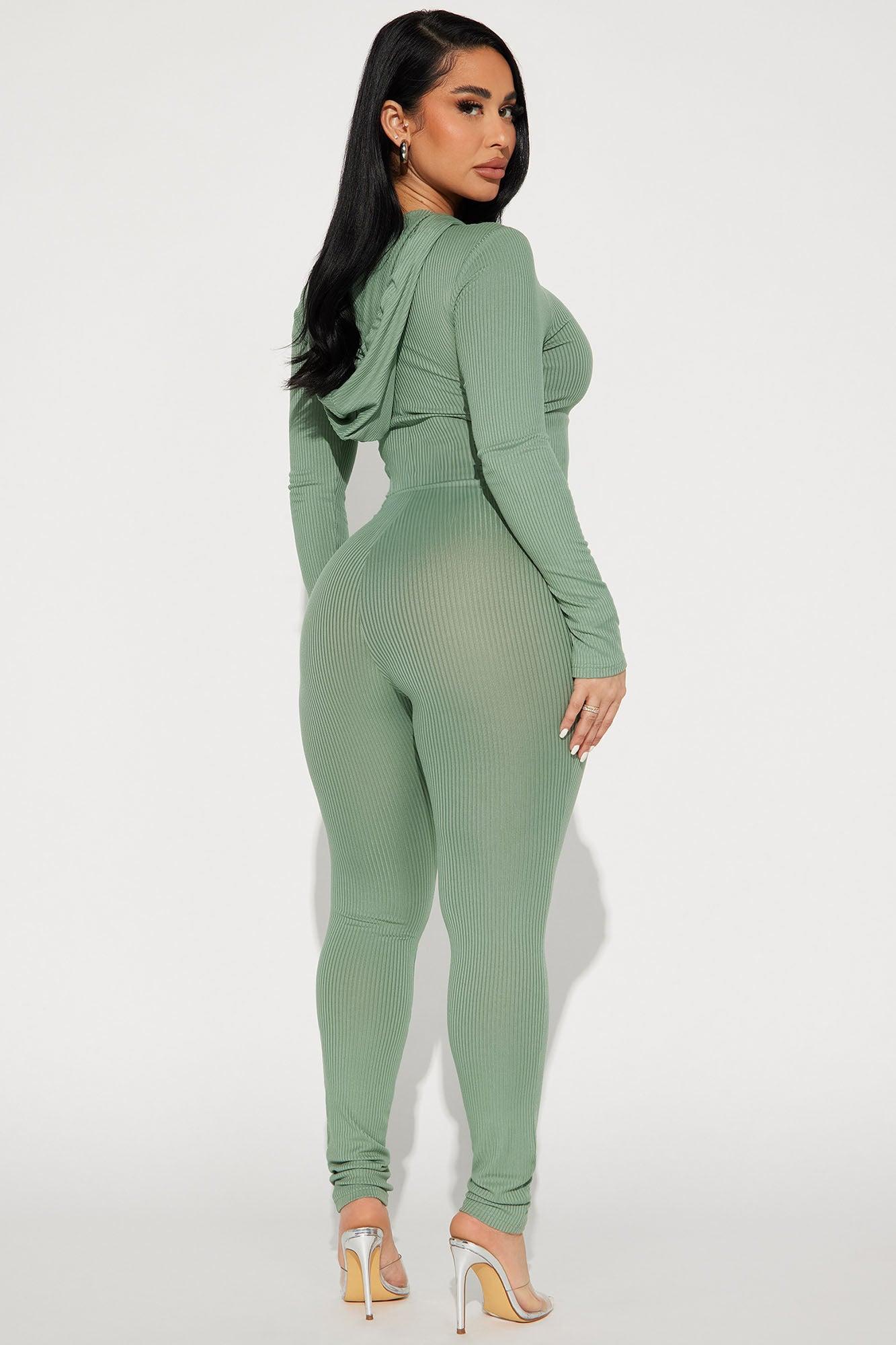 Running From You Ribbed Jumpsuit  - Sage Product Image