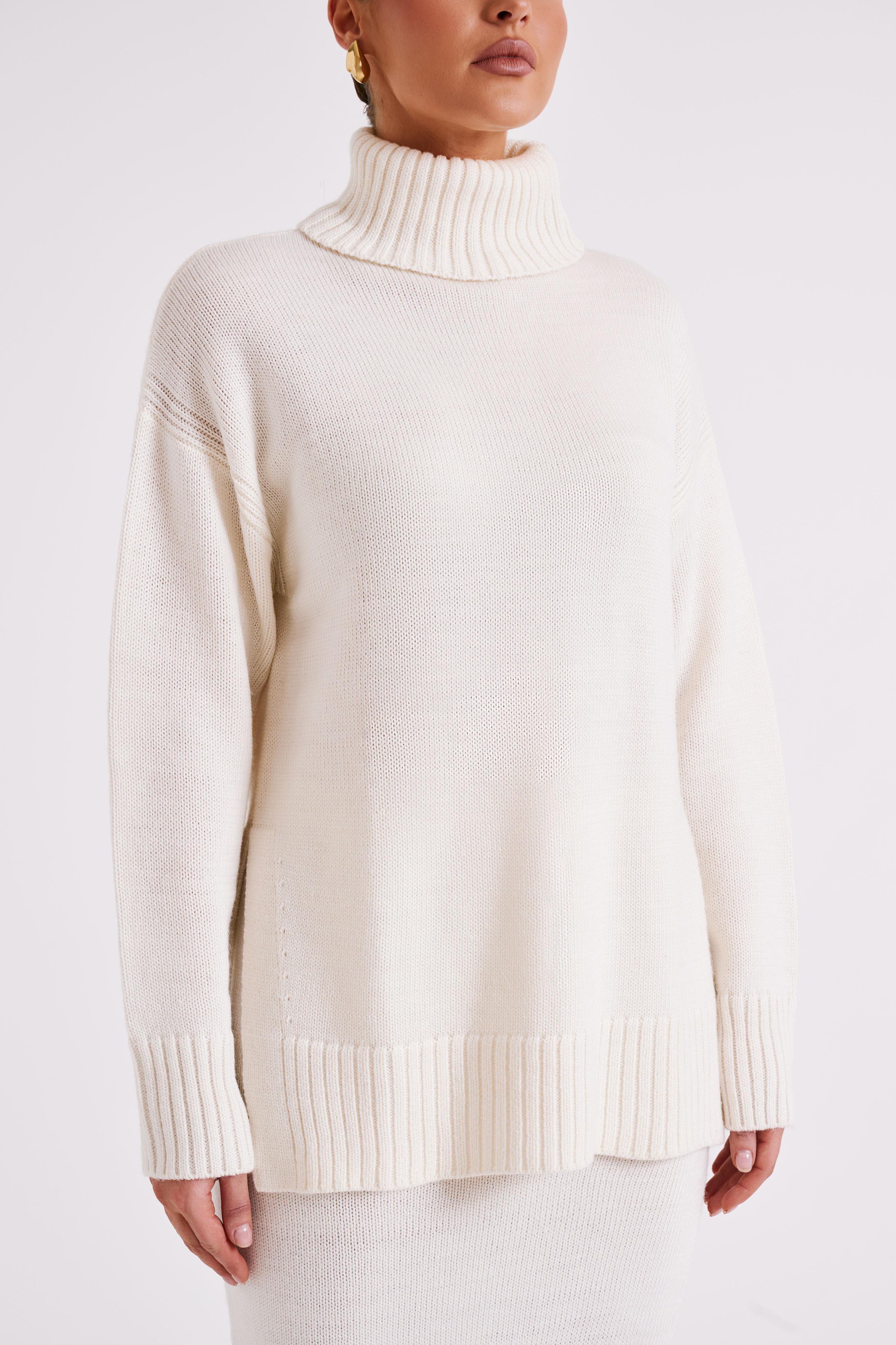 Brittany High Neck Knit Jumper - Ivory Product Image