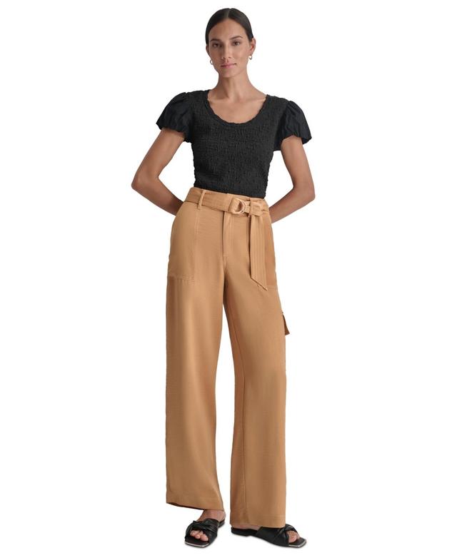 Dkny Womens High Rise Belted Wide-Leg Cargo Pants Product Image