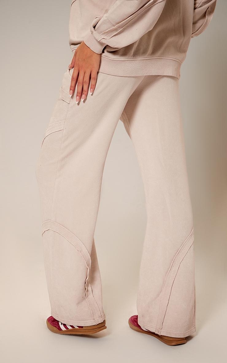 Cream Washed Distressed Seam Wide Leg Sweatpants Product Image