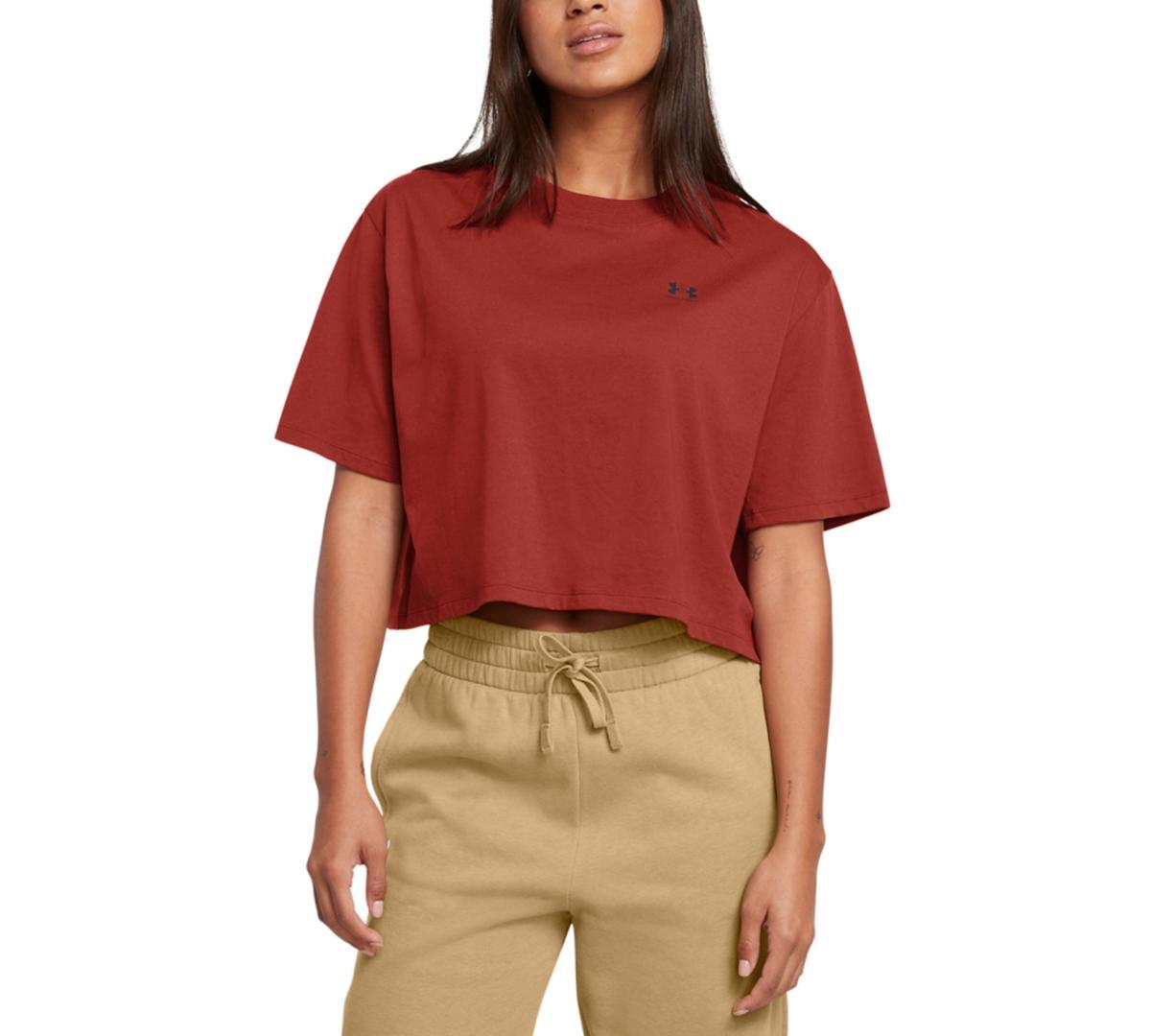 Under Armour Womens Boxy Cropped Logo T-Shirt - Eathern Orange Product Image