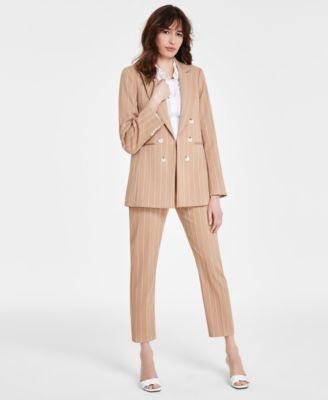 Tahari Asl Womens Pinstriped Boyfriend Blazer Long Sleeve Blouse Pants Product Image