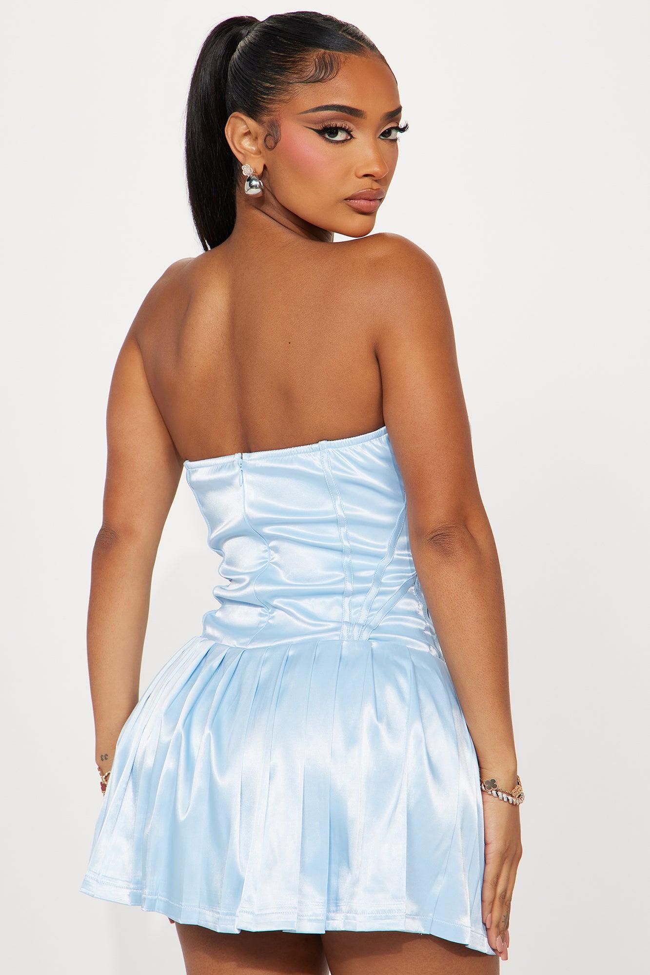 Princess Treatment Satin Micro Mini Dress - Light Blue Product Image