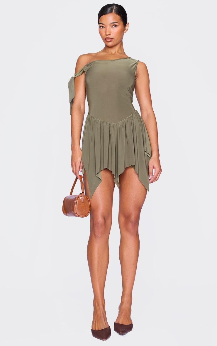 Khaki Slinky Tie Strap Rara Skort Romper Product Image