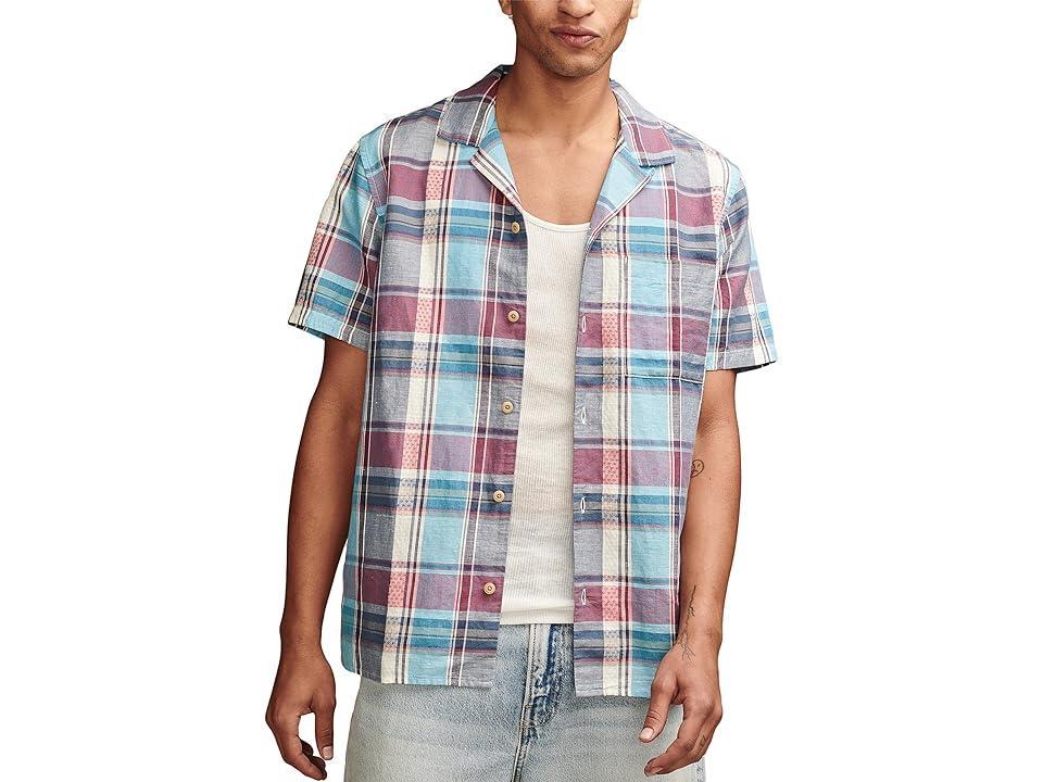 Lucky Brand Plaid Linen Camp Shirt Red) Men's Jacket Product Image