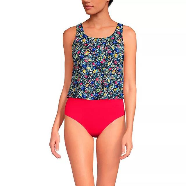 Womens Lands End Chlorine Resistant Scoop Neck One-Piece Fauxkini Swimsuit Blue Strawberry Product Image