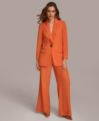 Donna Karan Womens One Button Blazer Wide Leg Pants Product Image