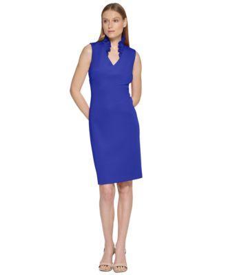 Calvin Klein Womens V-Neck Scuba-Crepe Sheath Dress Product Image