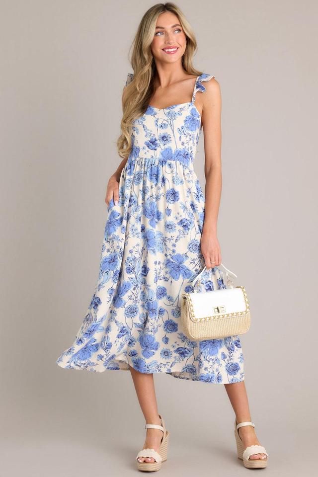 Blossoms Of Belief Ivory & Blue Floral Midi Dress Product Image