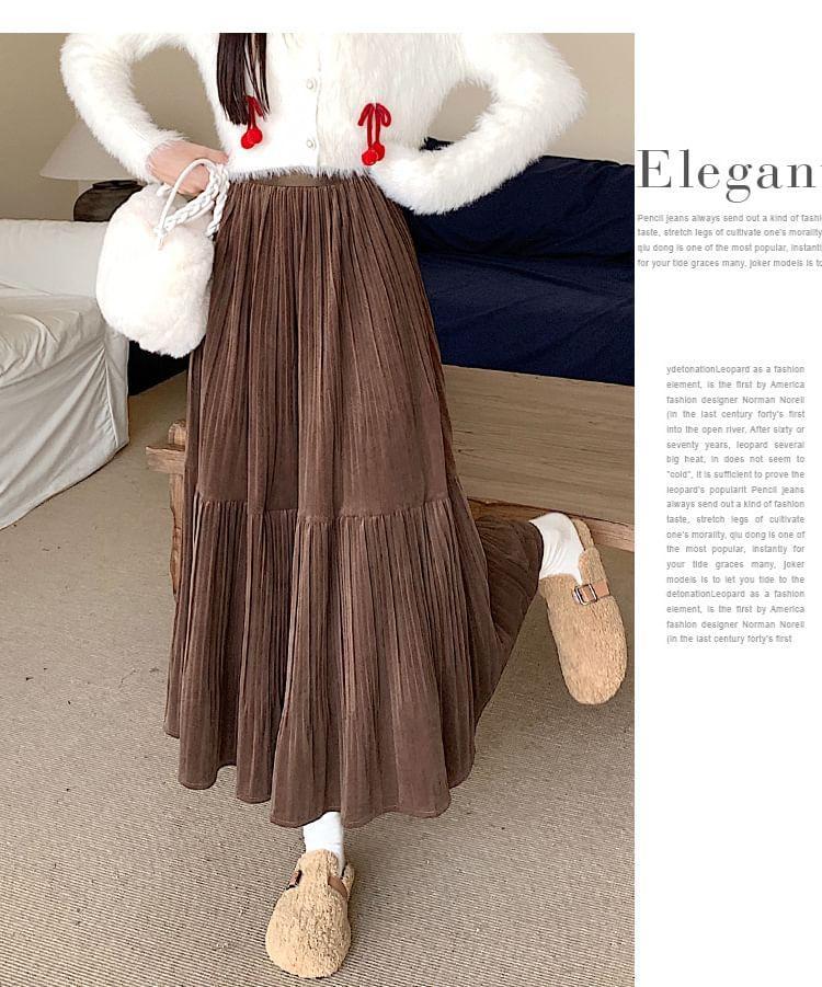 High Waist Plain Midi A-Line Pleated Skirt Product Image