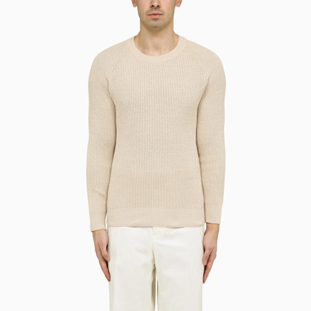 Ribbed-knit Cotton Jumper In Beige Product Image