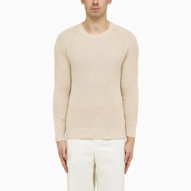 Ribbed-knit Cotton Jumper In Beige Product Image