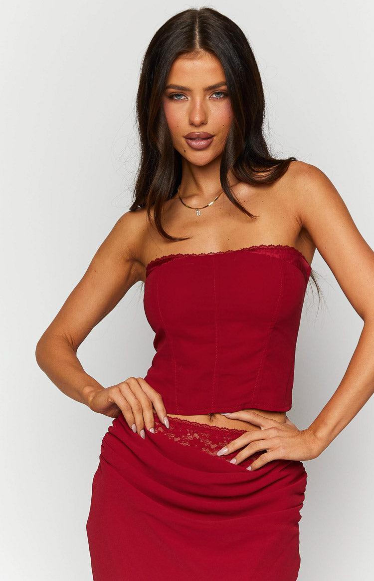 Crimson Rose Red Lace Corset Top Product Image