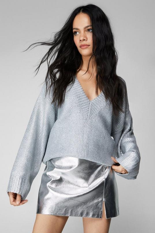 Metallic Oversized Chunky Knit Sweater Product Image