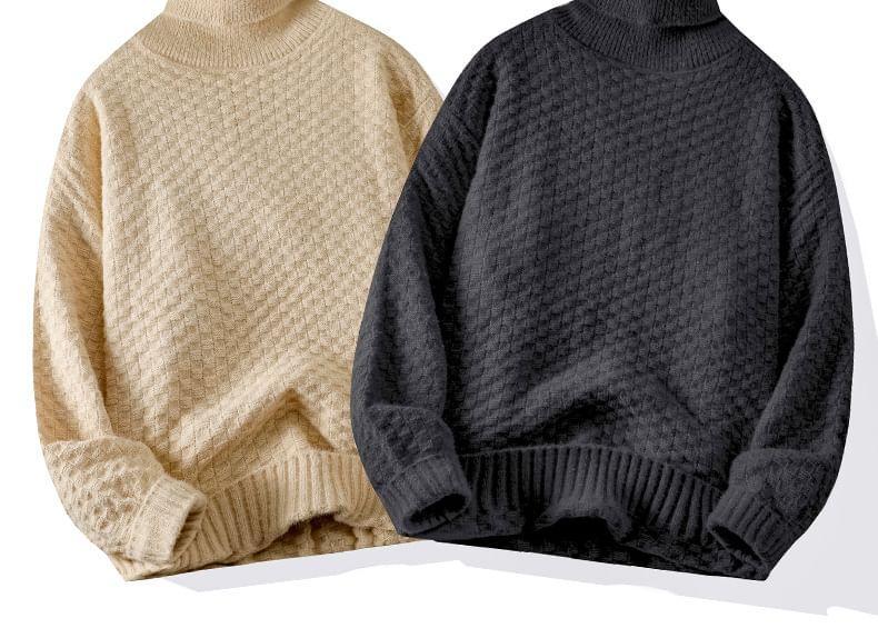 Long-Sleeve Turtleneck Plain Sweater Product Image