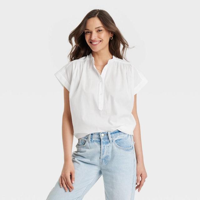 Womens Popover Short Sleeve Blouse - Universal Thread White XS Product Image