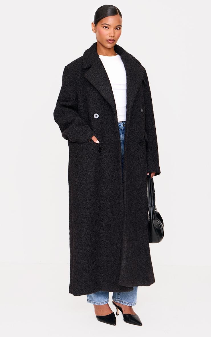 Black Wool Look Double Breasted Structured Maxi Coat Product Image