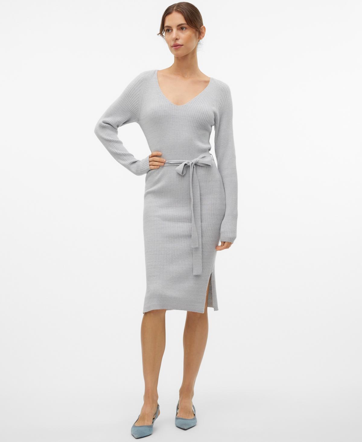 Vero Moda Womens Ribbed Long-Sleeve V-Neck Dress Product Image