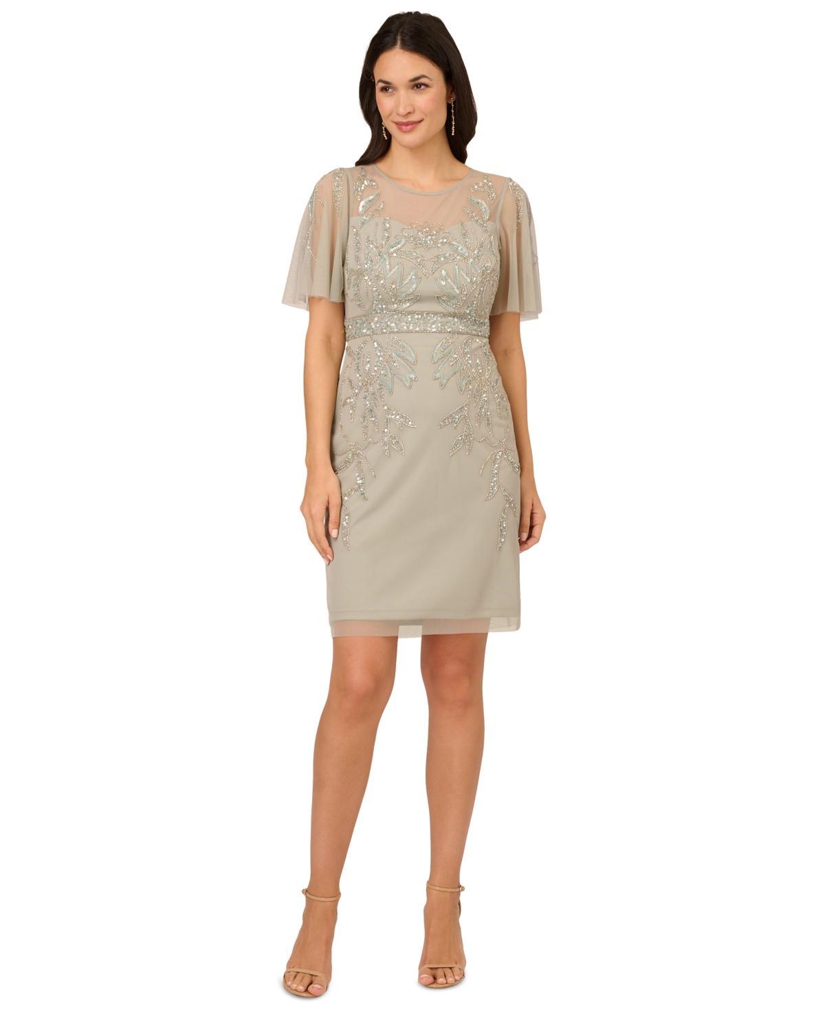 Adrianna Papell Womens Embellished Flutter-Sleeve Dress Product Image