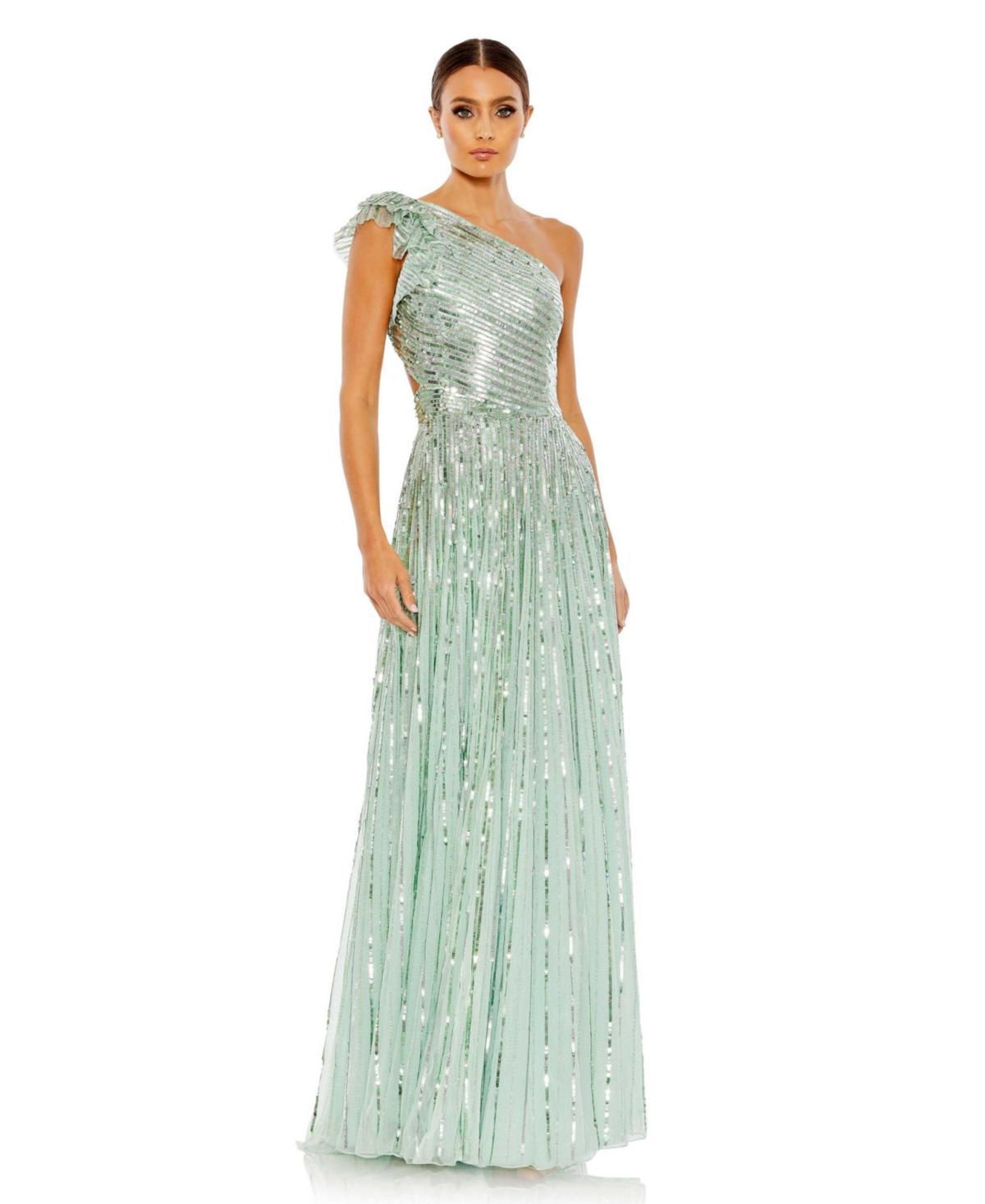 Mac Duggal One-Shoulder Sequin Strappy Back Gown Product Image