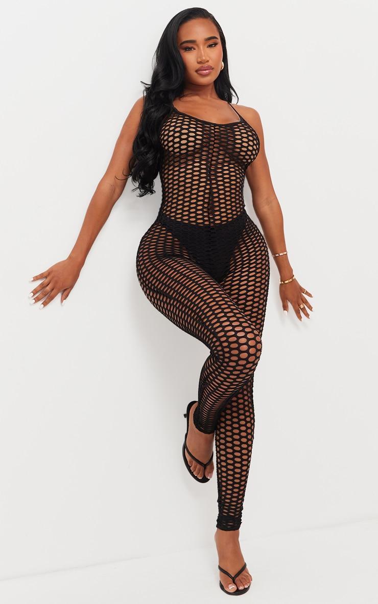 Shape Black Fishnet Strappy Jumpsuit Product Image