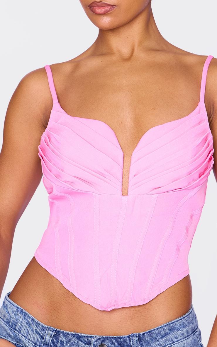 Pink Strappy Pleated Bust Corset Detail Crop Top Product Image