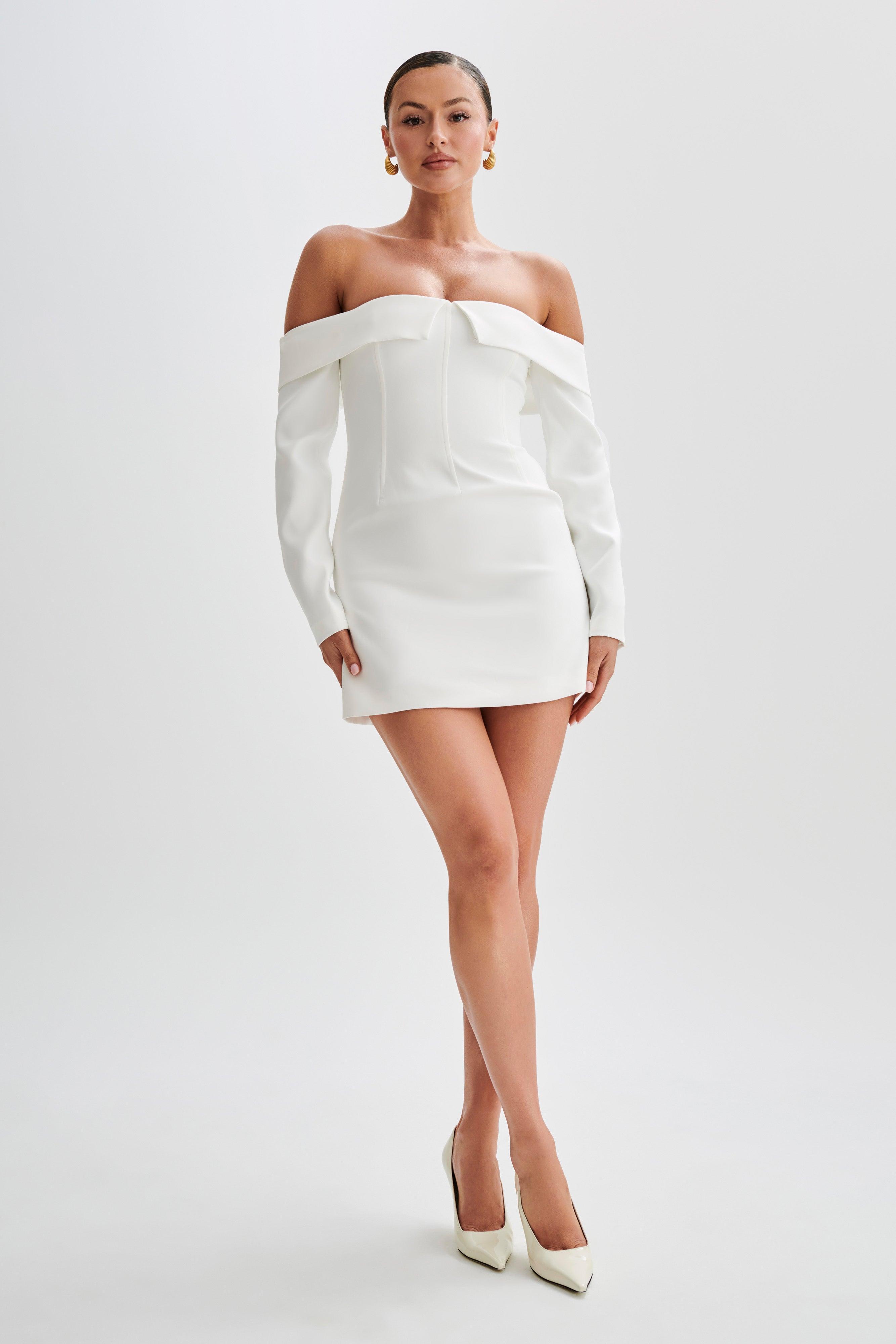 Hugo Suiting Off Shoulder Mini Dress - Ivory Product Image