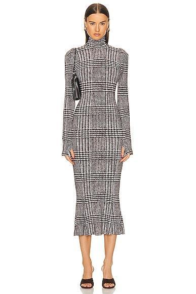 Womens Plaid Tweed Long-Sleeve Turtleneck Fishtail Dress Product Image