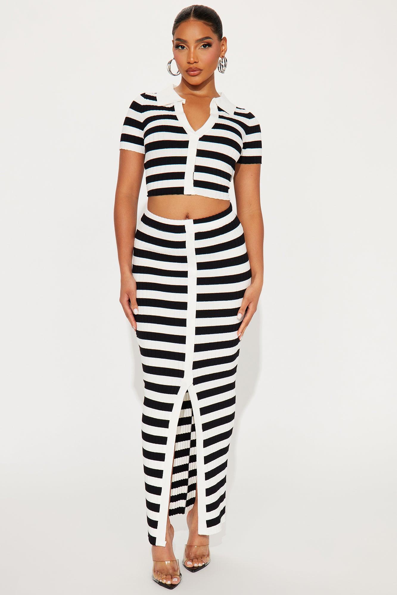 Christine Striped Polo Skirt Set - Black/White Product Image