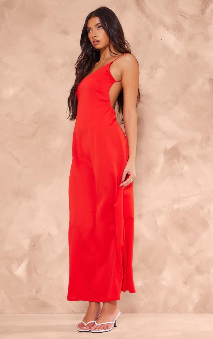 Red Woven Cami Backless Maxi Dress Product Image