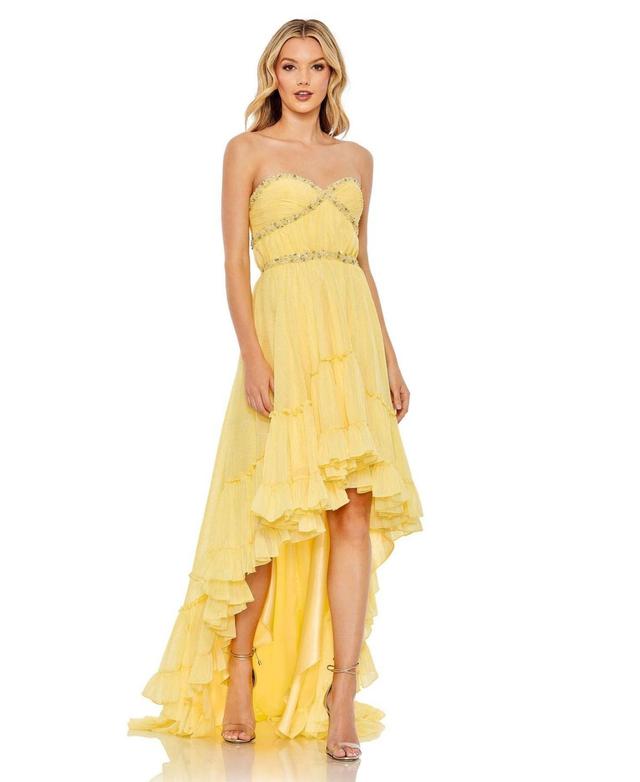 Womens Beaded Ruffle High Low Gown Product Image