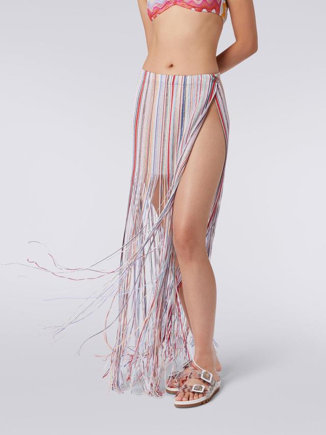 Long wrap-around skirt with fringes and lurex Product Image