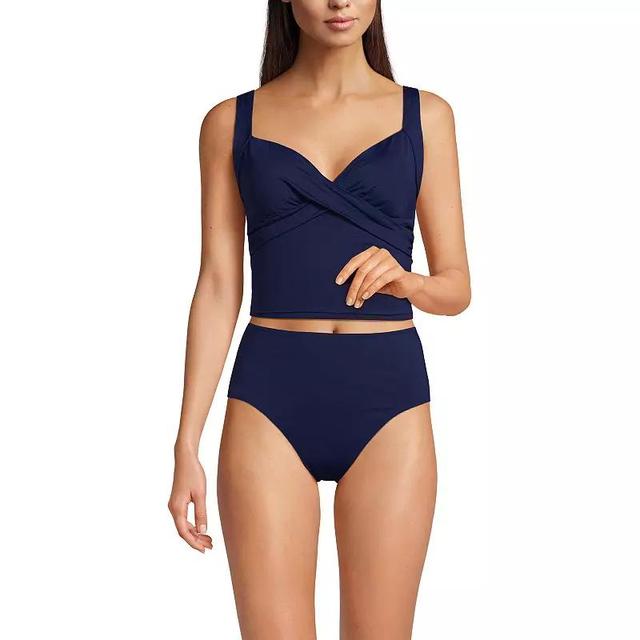 Womens Lands End Chlorine Resistant Wireless Cropped Tankini Top Deep Blue Product Image