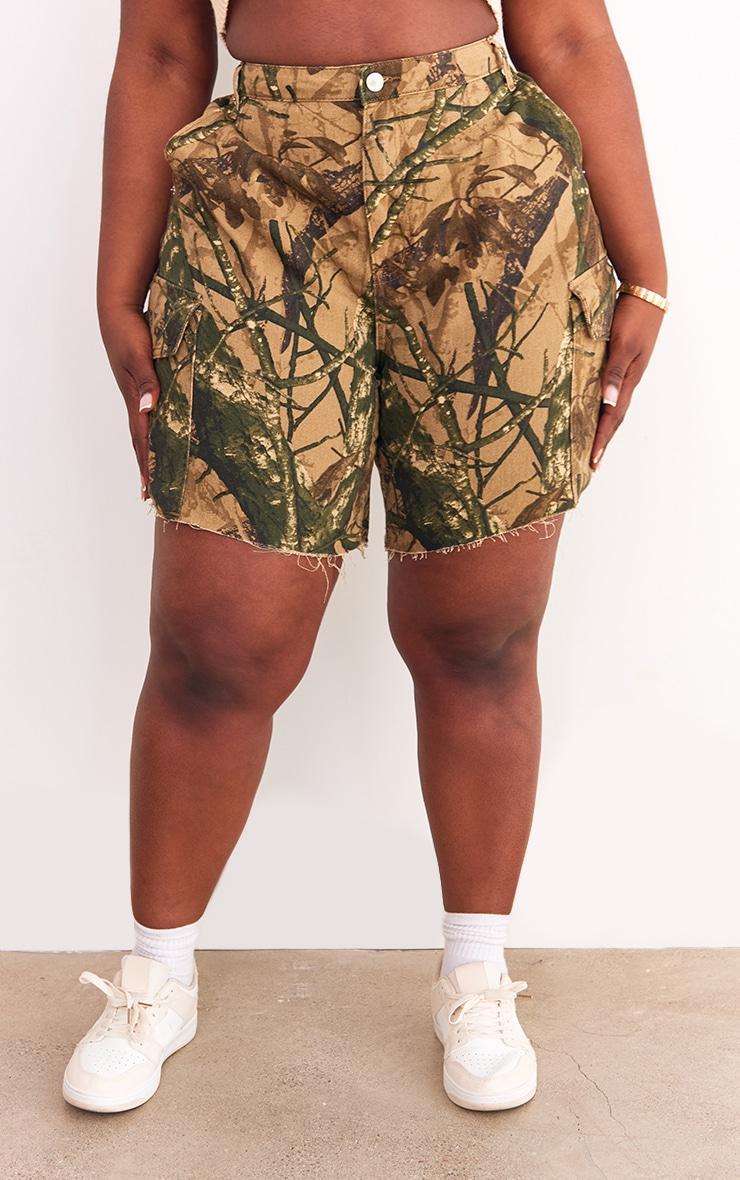 Plus Khaki Camo Denim Cargo Shorts Product Image