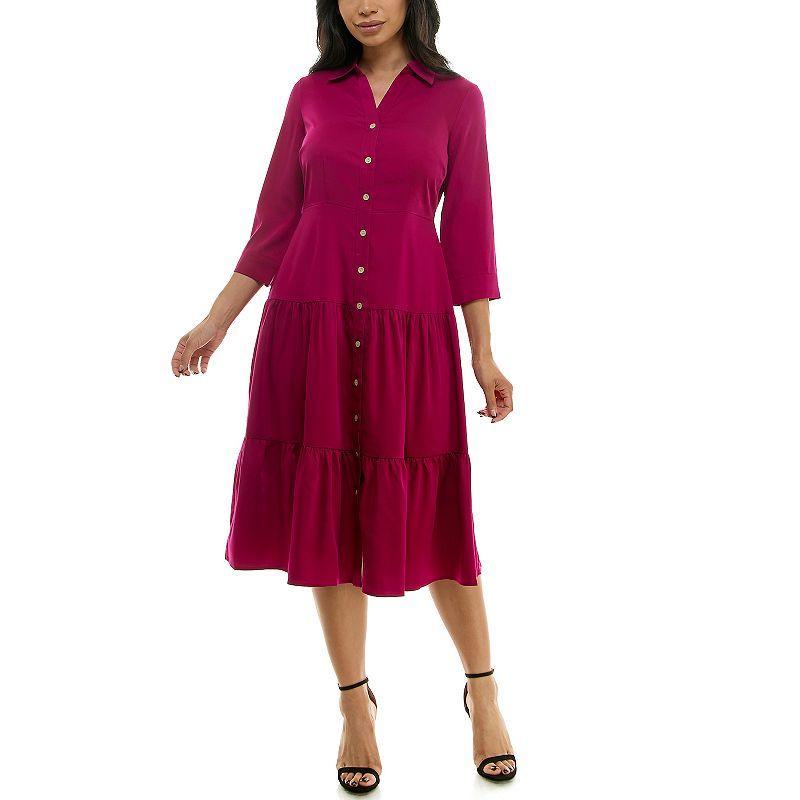 Womens Nina Leonard Button Front Shirt Dress Product Image