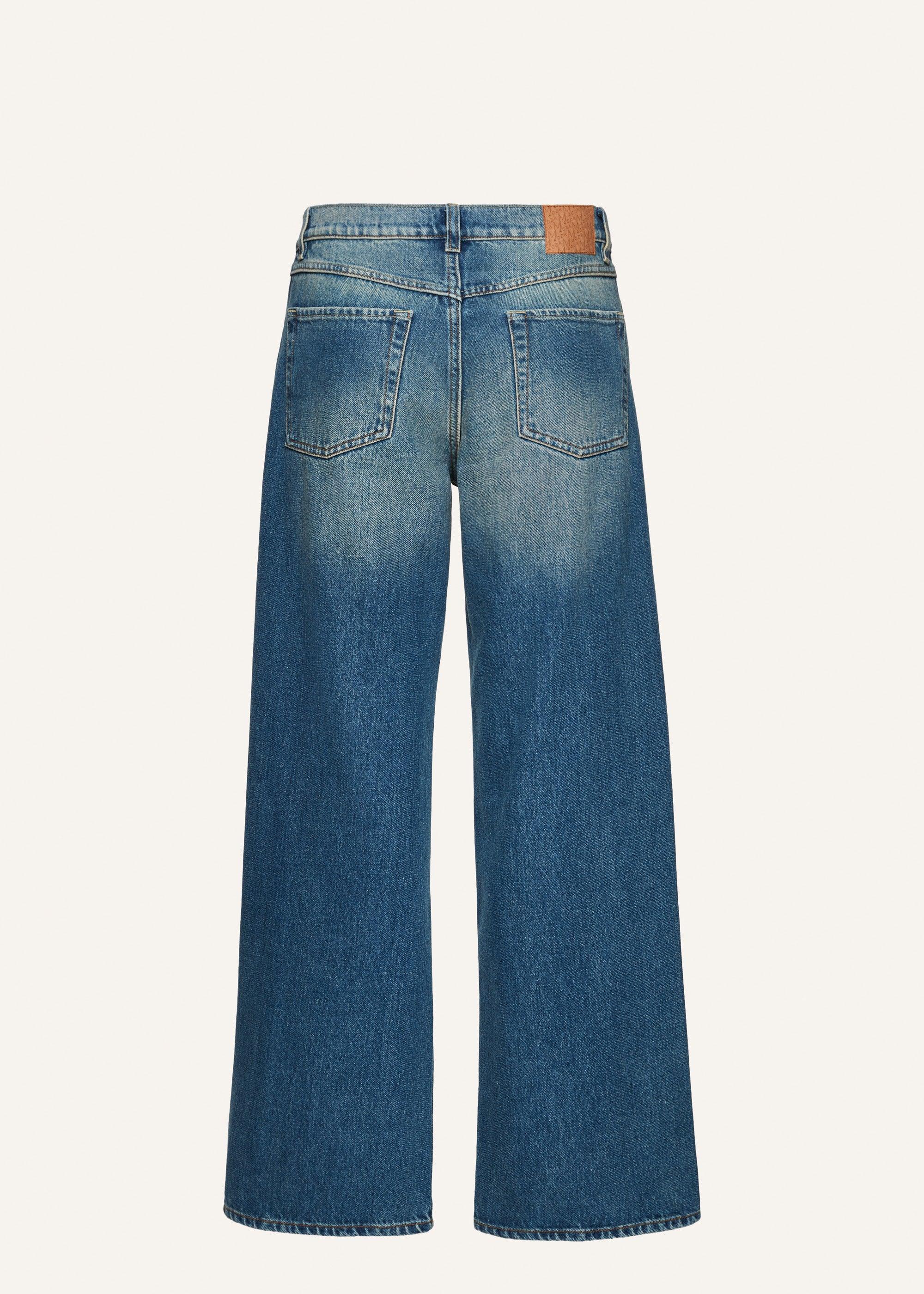 Wide-leg denim pants in washed blue Product Image