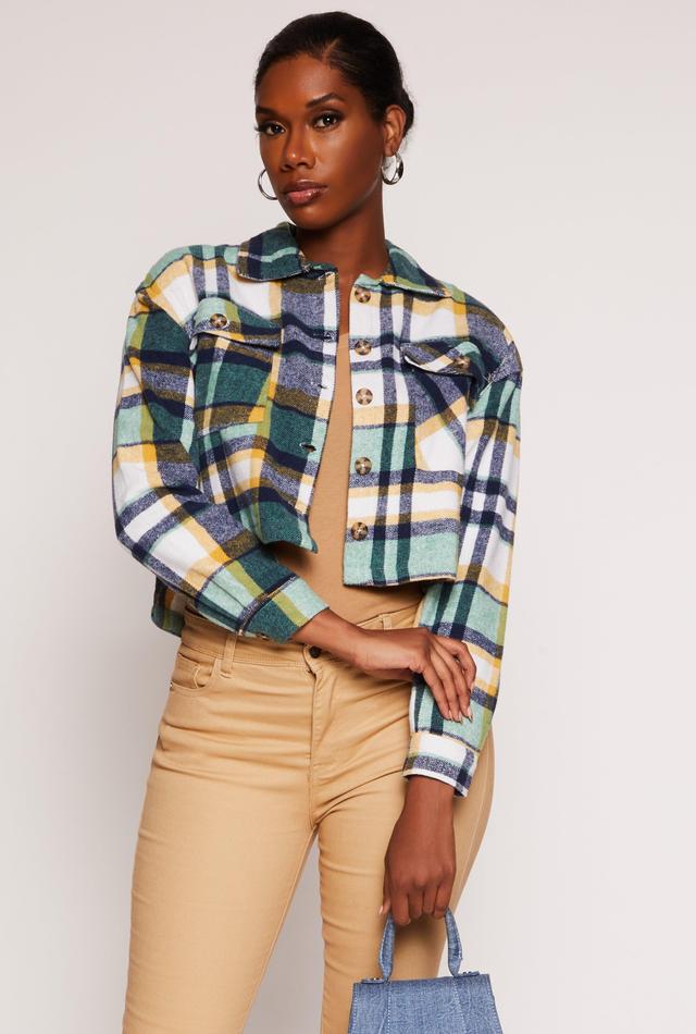 Womens Brush Knit Plaid Cropped Shacket Product Image