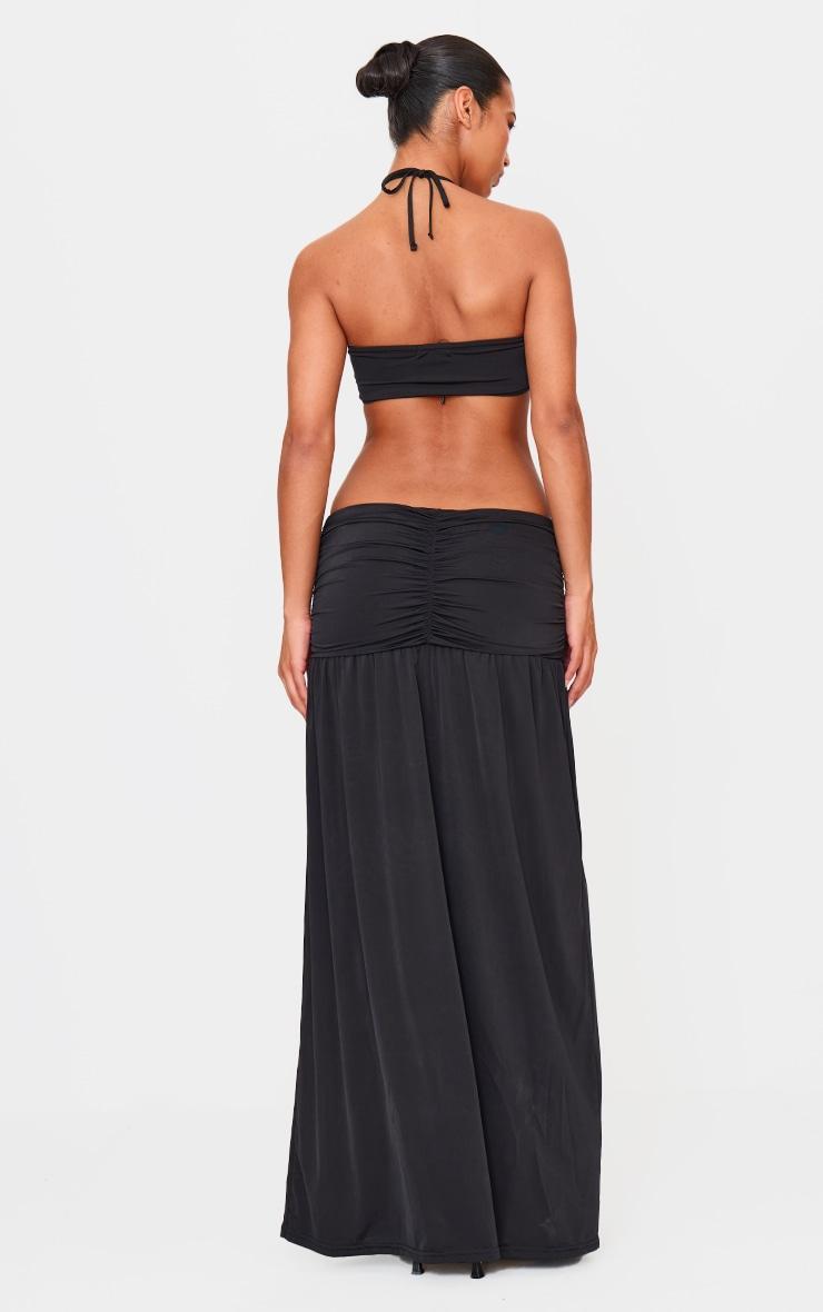 Black Double Layer Slinky Tie Neck Cut Out Maxi Dress Product Image