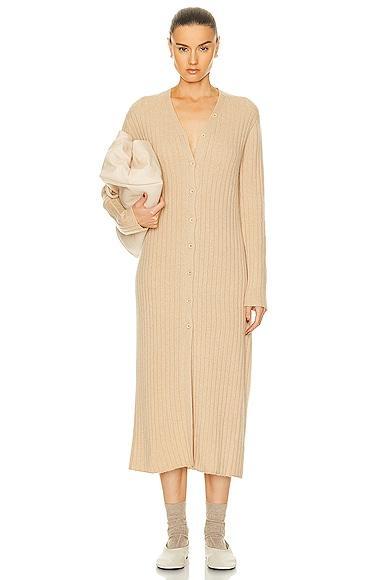 The Elder Statesman Medium Rib Button Dress in Khaki - Tan. Size XS (also in L, M). Product Image