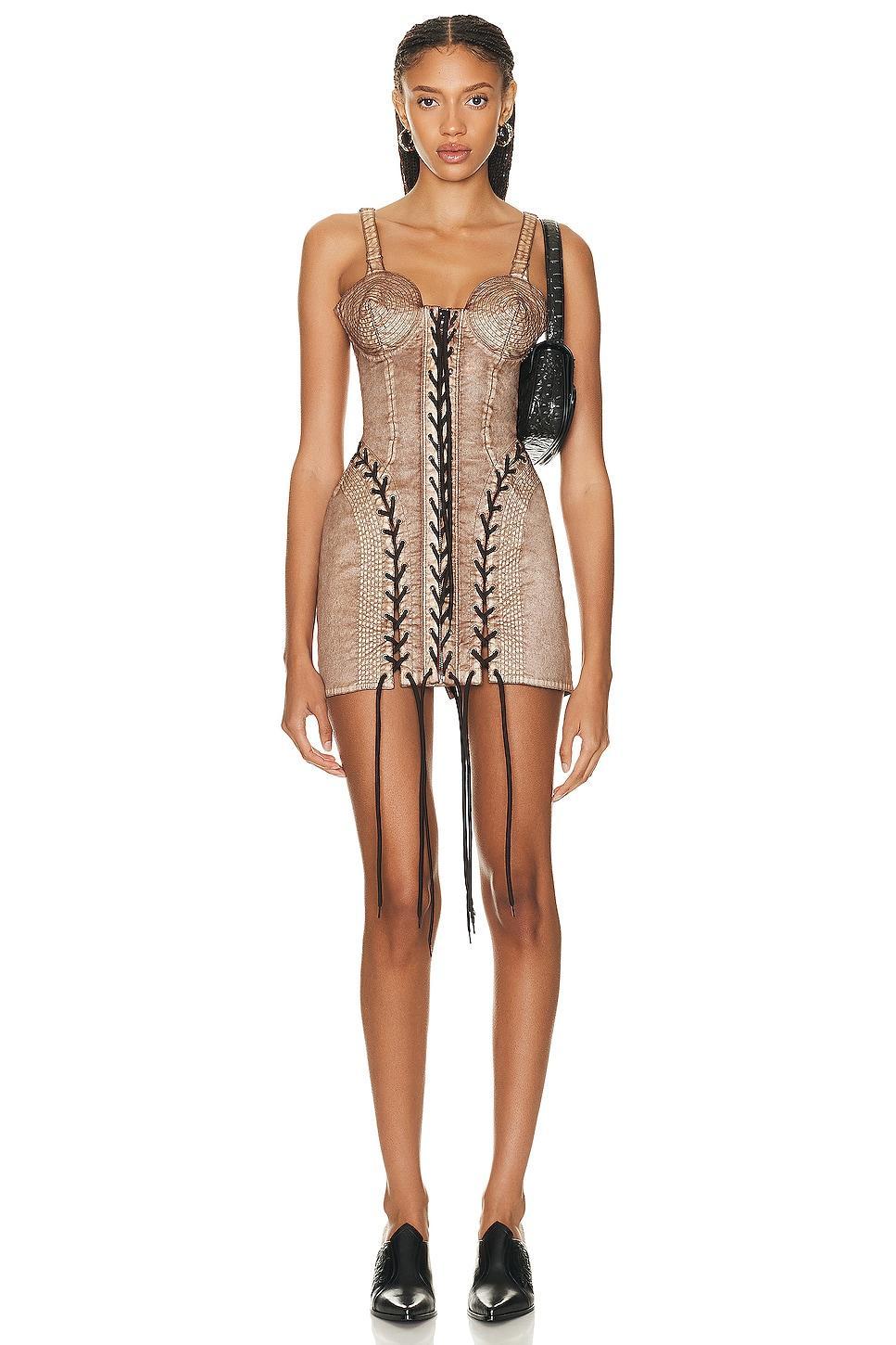 Jean Paul Gaultier X KNWLS Conical Laced Branded Patch Sleeveless Dress Brown. (also in ). Product Image