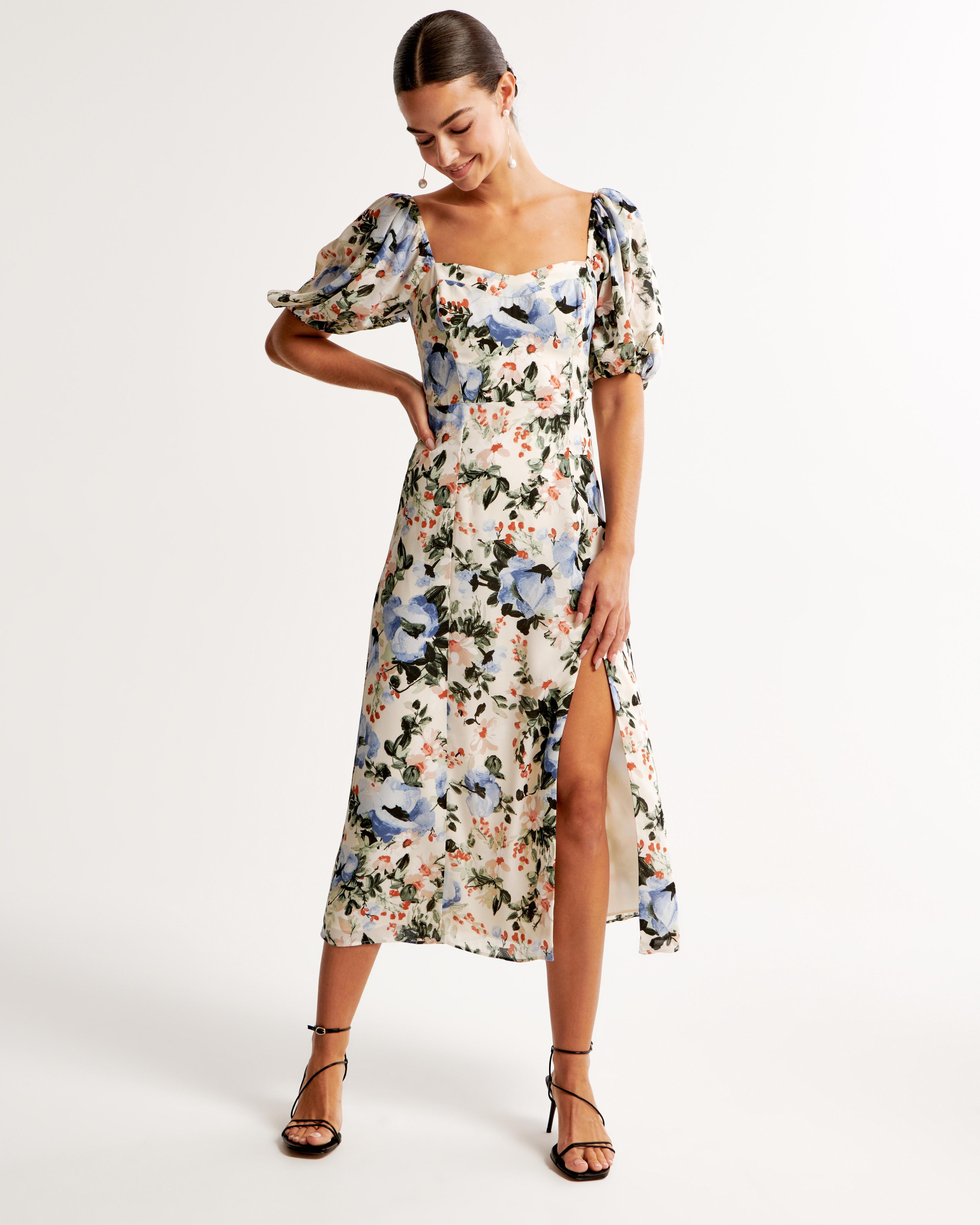 The A&F Camille Puff Sleeve Midi Dress Product Image