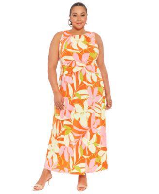 Plus Size Floral-Print Twisted-Waist Maxi Dress Product Image