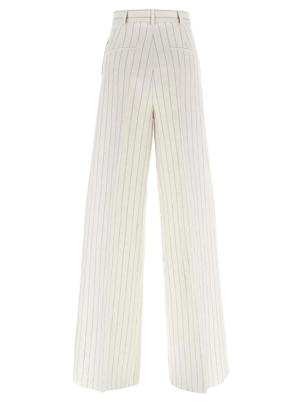 Linen-blend Striped Wide-leg Trousers In Burro Product Image