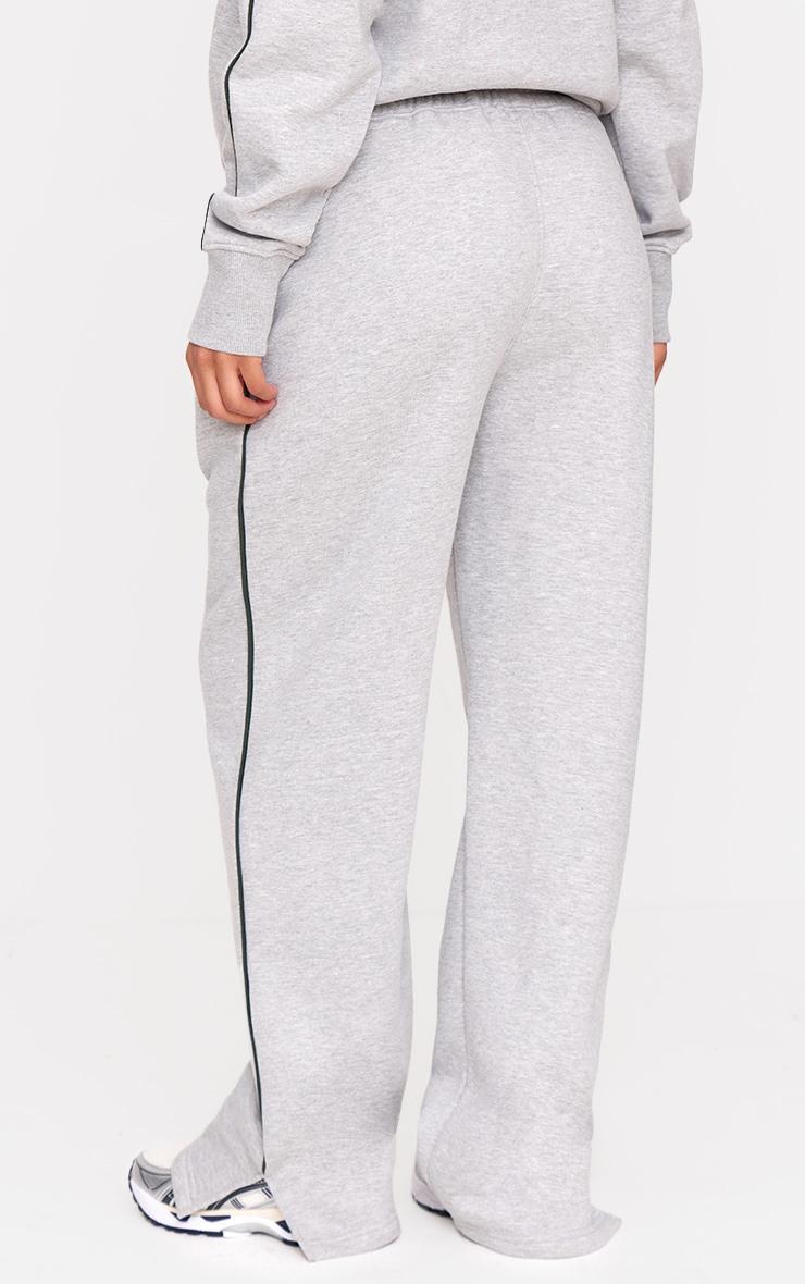 Grey Marl Side Stripe Zip Up Hem Wide Leg Sweatpants Product Image