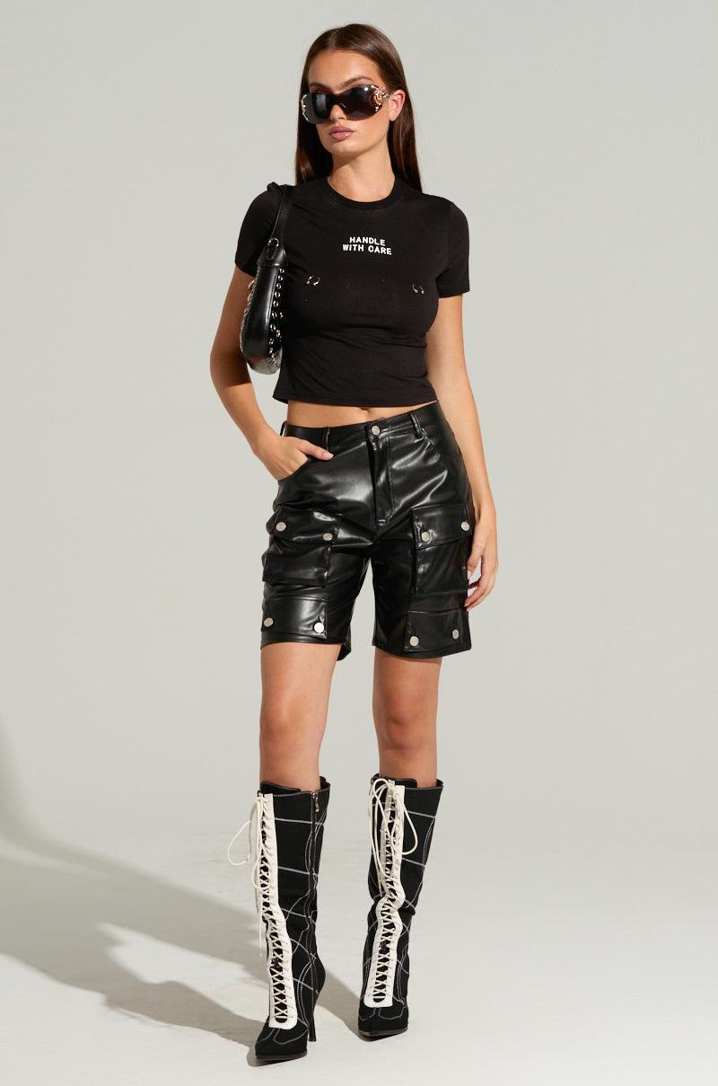 LERAY FAUX LEATHER BERMUDA SHORTS IN BLACK Product Image