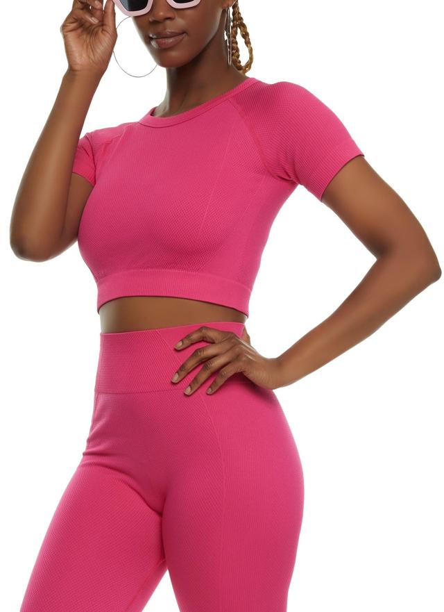 Womens Seamless Textured Crew Neck Crop Top Product Image