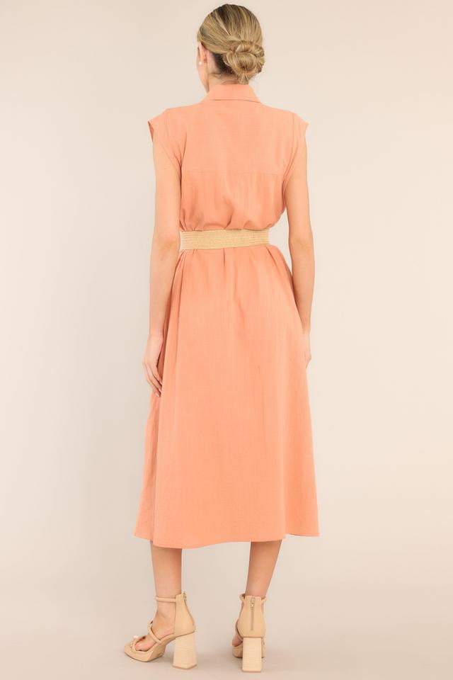 Daily Gratitude Light Clay Belted Midi Dress Light Orange Product Image