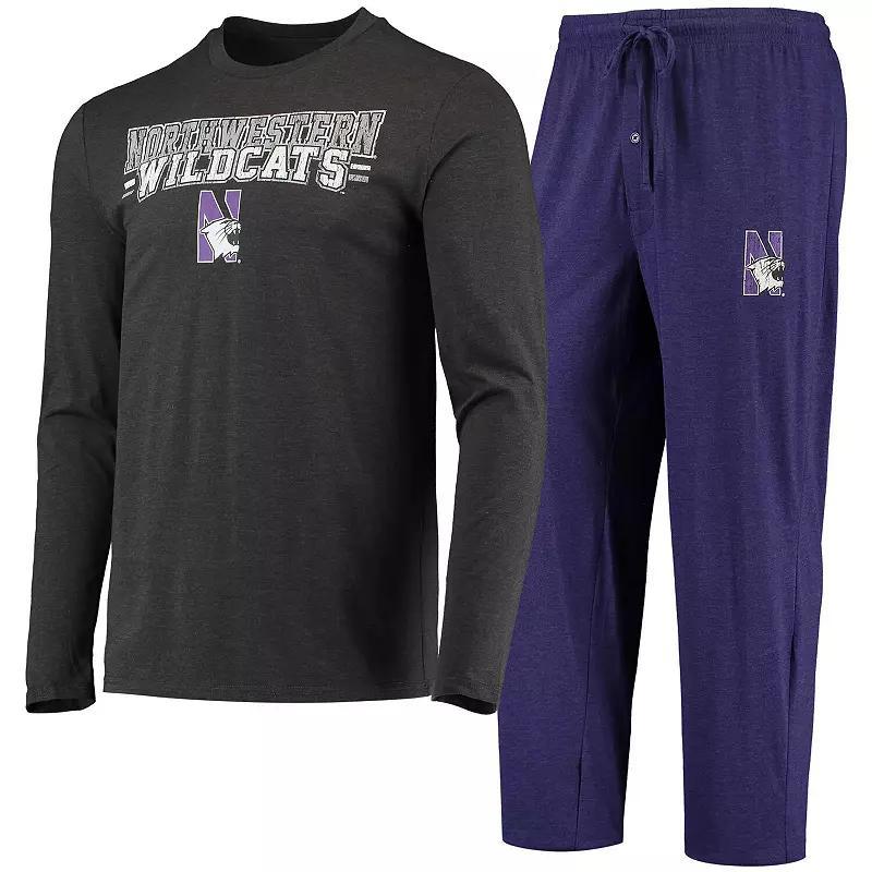 Mens Concepts Sport /Heathered Charcoal Northwestern Wildcats Meter Long Sleeve T-Shirt & Pants Sleep Set Product Image